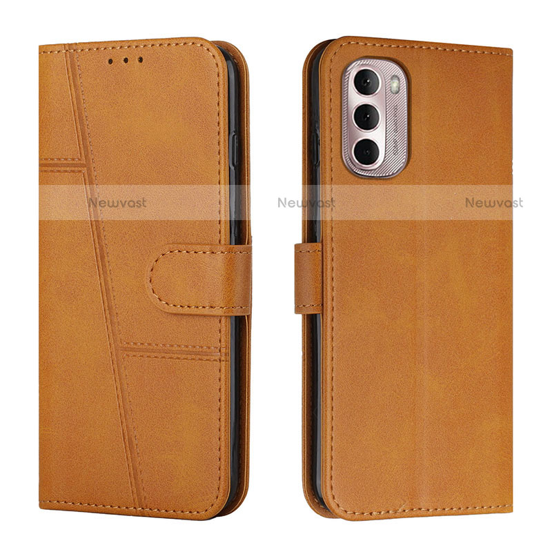 Leather Case Stands Flip Cover Holder Y01X for Motorola Moto G Stylus (2022) 4G Light Brown