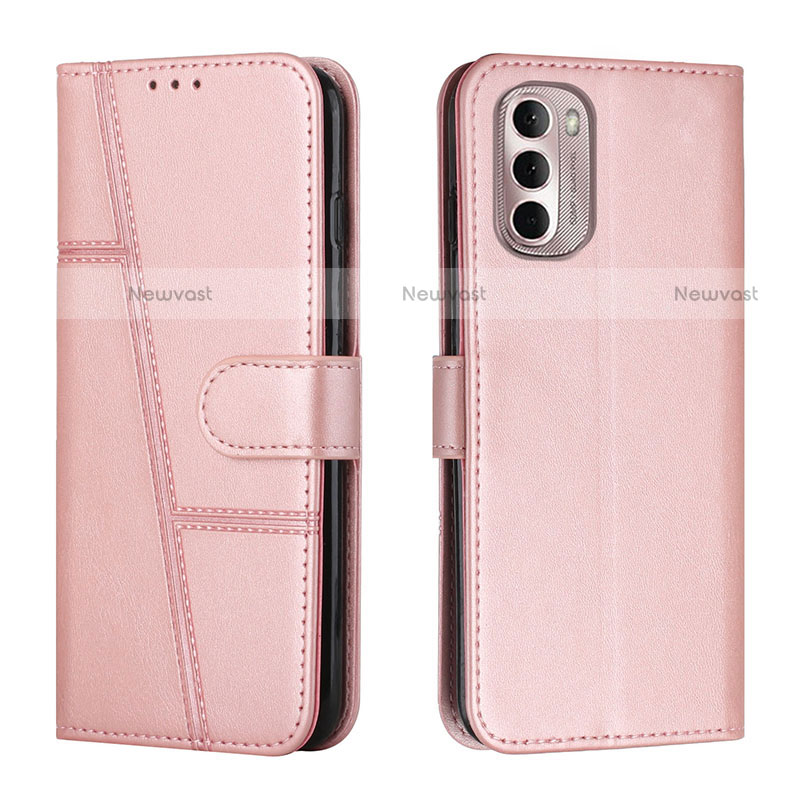 Leather Case Stands Flip Cover Holder Y01X for Motorola Moto G Stylus (2022) 4G Rose Gold