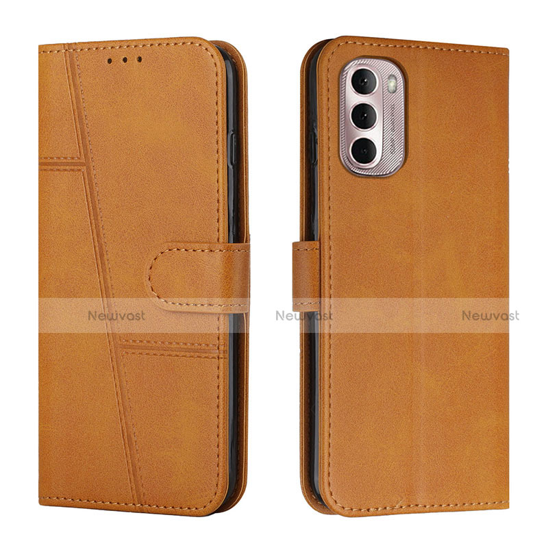 Leather Case Stands Flip Cover Holder Y01X for Motorola Moto G Stylus (2022) 5G Light Brown