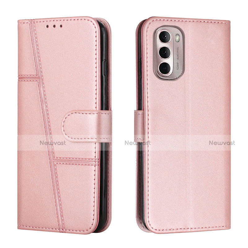 Leather Case Stands Flip Cover Holder Y01X for Motorola Moto G Stylus (2022) 5G Rose Gold