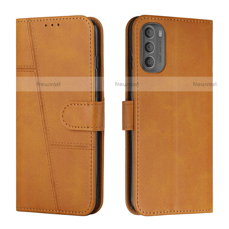 Leather Case Stands Flip Cover Holder Y01X for Motorola Moto G31 Light Brown