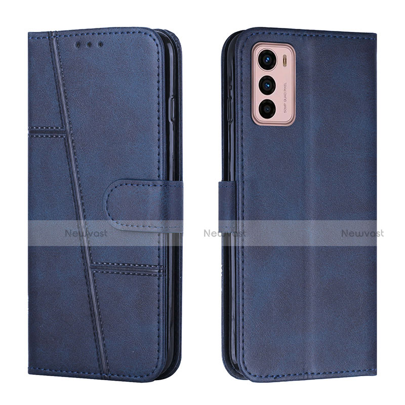 Leather Case Stands Flip Cover Holder Y01X for Motorola Moto G42 Blue