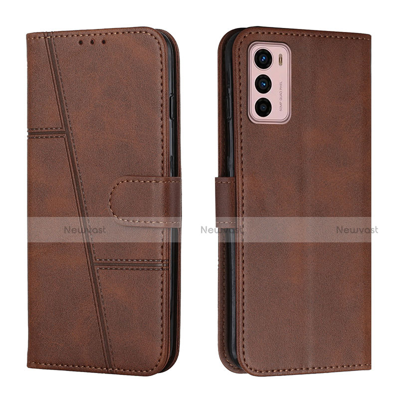 Leather Case Stands Flip Cover Holder Y01X for Motorola Moto G42 Brown