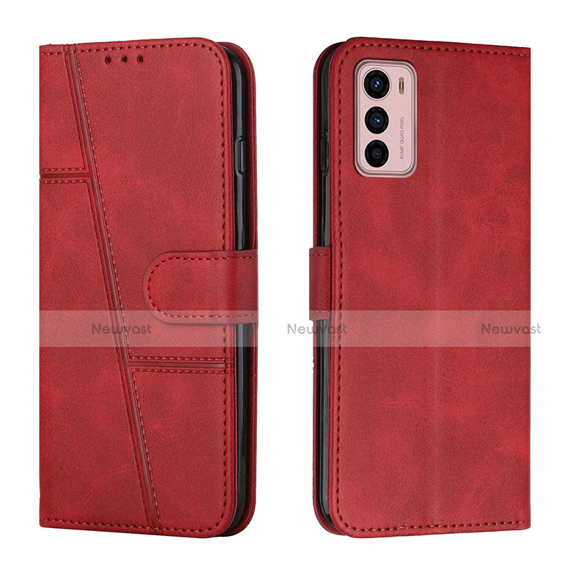 Leather Case Stands Flip Cover Holder Y01X for Motorola Moto G42 Red