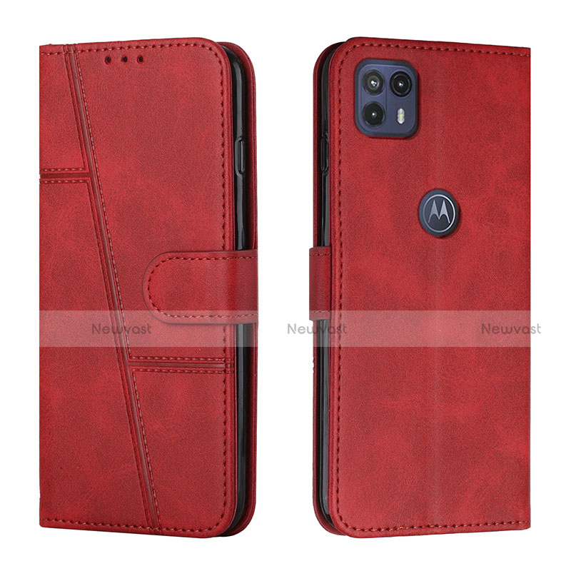 Leather Case Stands Flip Cover Holder Y01X for Motorola Moto G50 5G Red