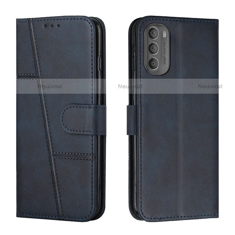 Leather Case Stands Flip Cover Holder Y01X for Motorola Moto G51 5G Blue