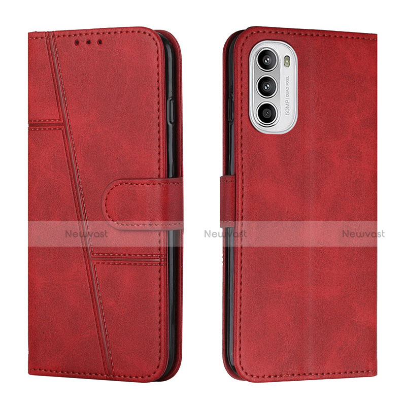 Leather Case Stands Flip Cover Holder Y01X for Motorola MOTO G52 Red