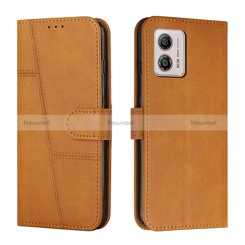 Leather Case Stands Flip Cover Holder Y01X for Motorola Moto G53j 5G Light Brown