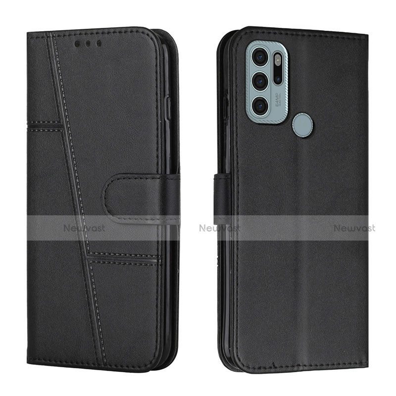 Leather Case Stands Flip Cover Holder Y01X for Motorola Moto G60s Black