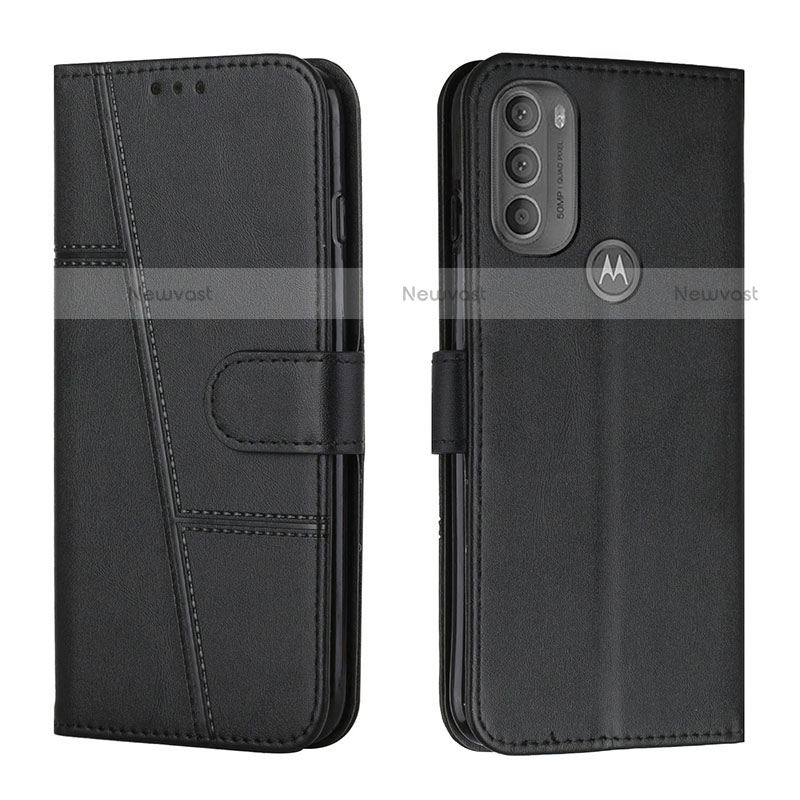 Leather Case Stands Flip Cover Holder Y01X for Motorola Moto G71 5G Black