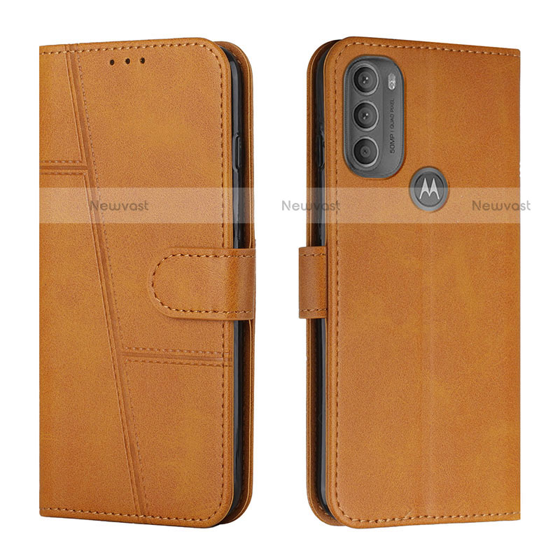 Leather Case Stands Flip Cover Holder Y01X for Motorola Moto G71 5G Light Brown