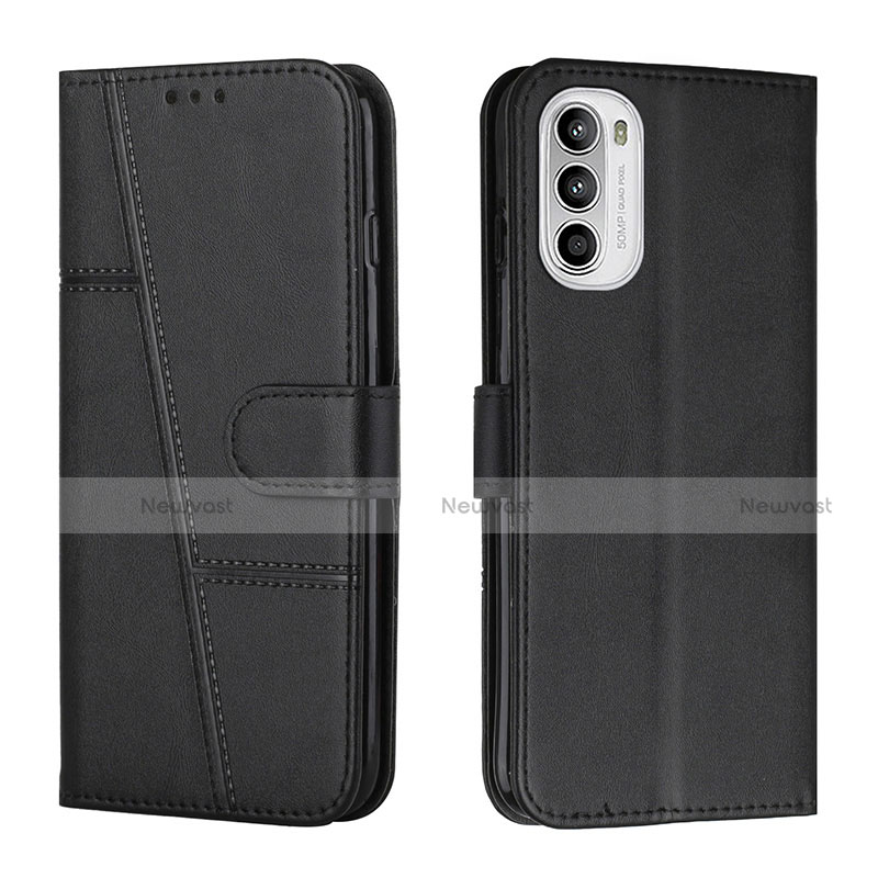 Leather Case Stands Flip Cover Holder Y01X for Motorola Moto G71s 5G Black