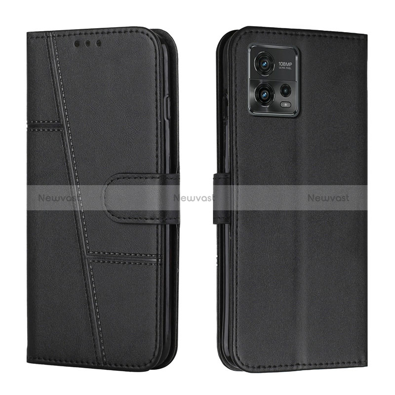 Leather Case Stands Flip Cover Holder Y01X for Motorola Moto G72 Black