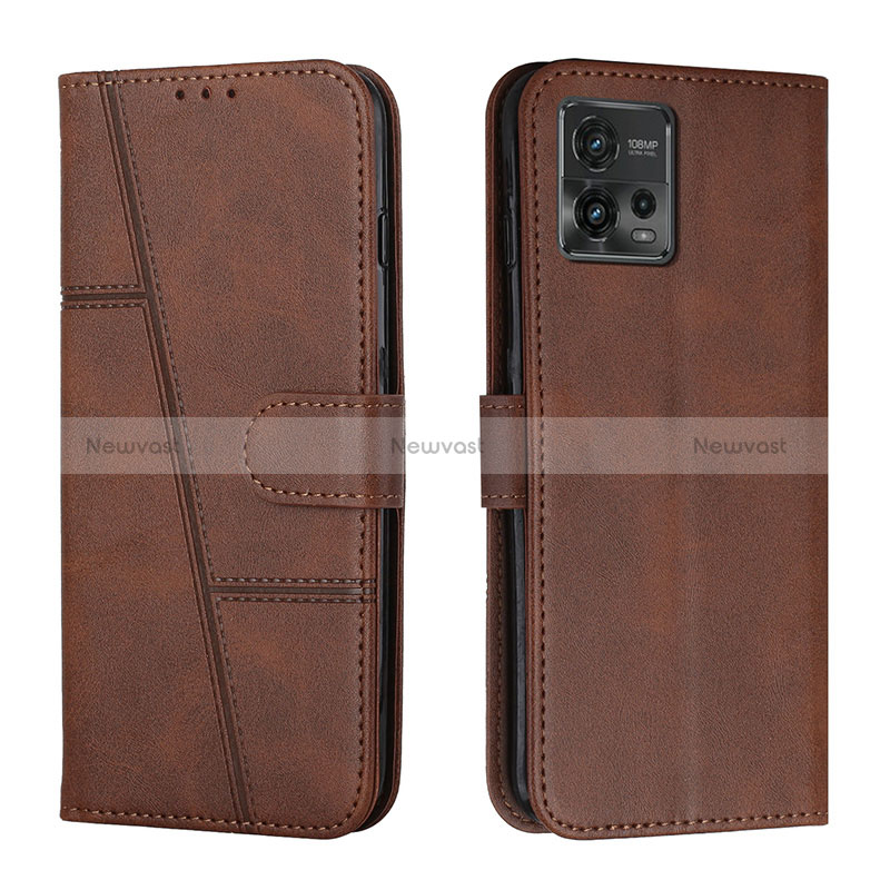 Leather Case Stands Flip Cover Holder Y01X for Motorola Moto G72 Brown