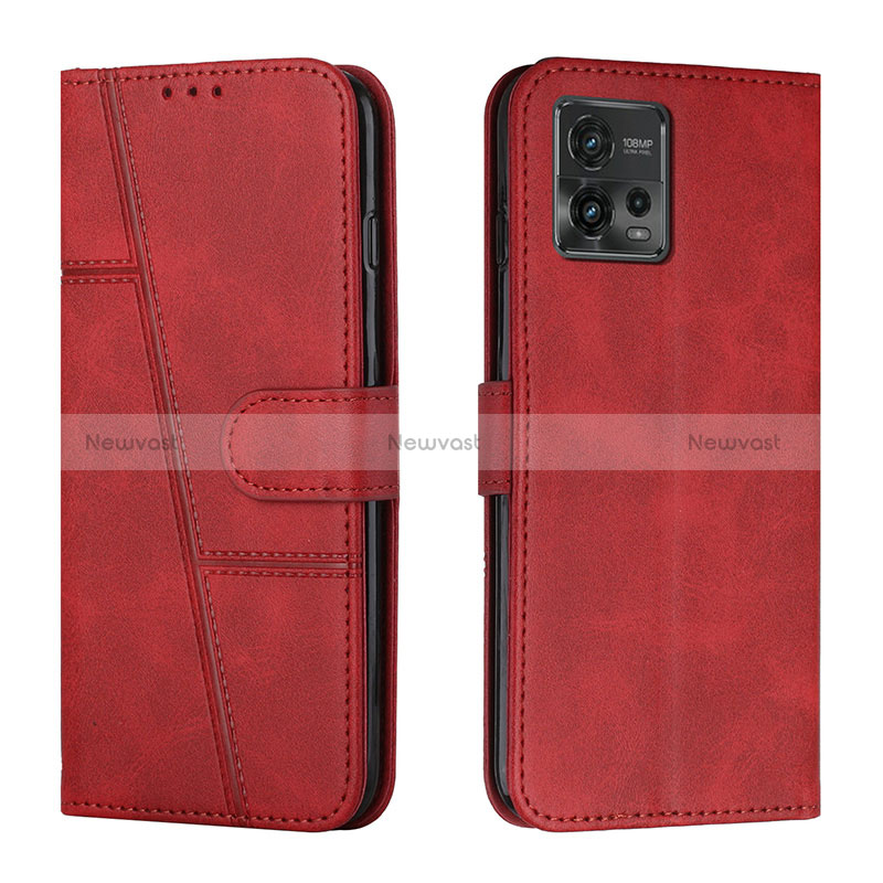 Leather Case Stands Flip Cover Holder Y01X for Motorola Moto G72 Red