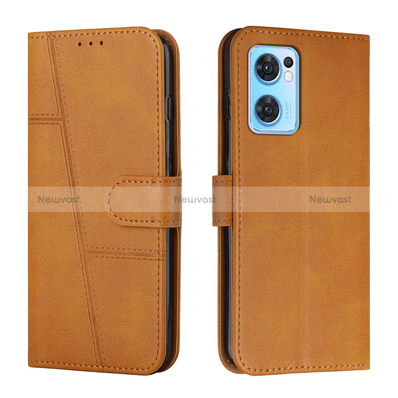 Leather Case Stands Flip Cover Holder Y01X for OnePlus Nord CE 2 5G Light Brown