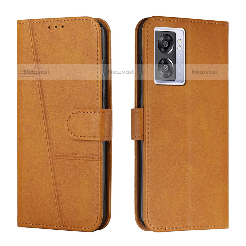 Leather Case Stands Flip Cover Holder Y01X for OnePlus Nord N300 5G Light Brown