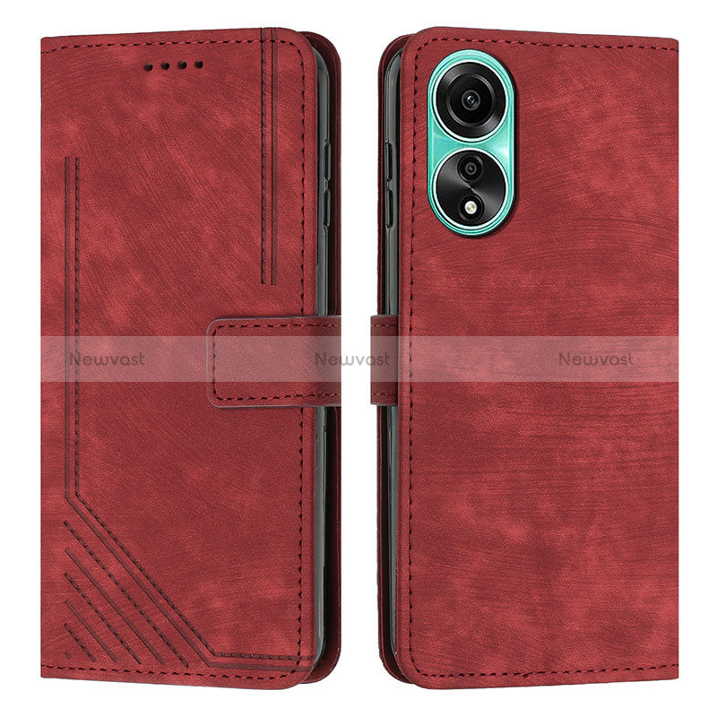Leather Case Stands Flip Cover Holder Y01X for Oppo A18 Red