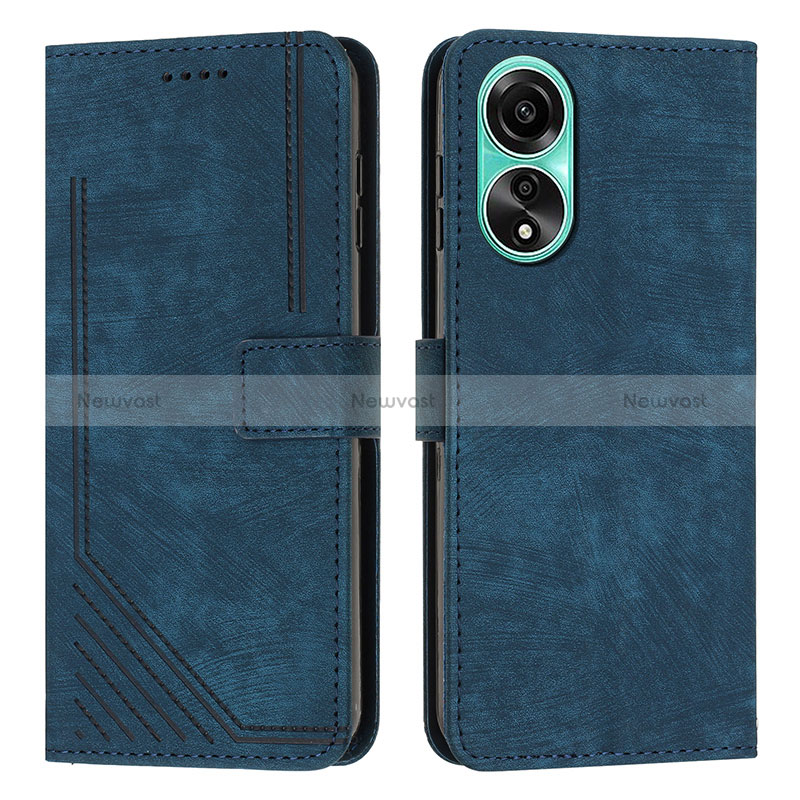 Leather Case Stands Flip Cover Holder Y01X for Oppo A38 Blue