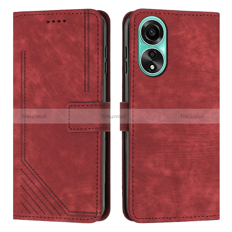 Leather Case Stands Flip Cover Holder Y01X for Oppo A38 Red