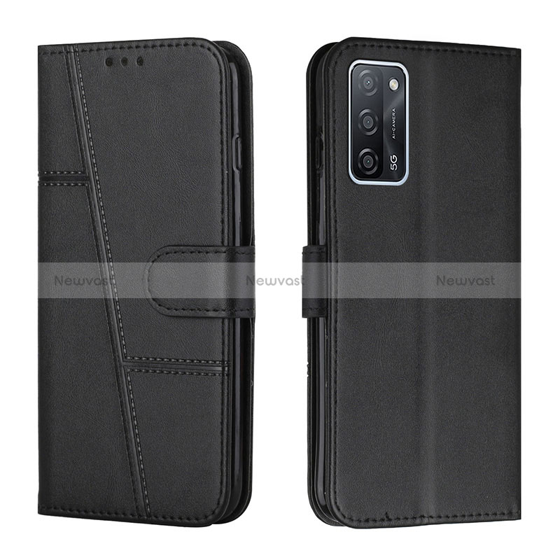 Leather Case Stands Flip Cover Holder Y01X for Oppo A53s 5G Black