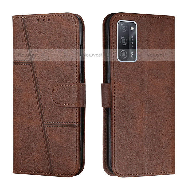 Leather Case Stands Flip Cover Holder Y01X for Oppo A55 5G Brown