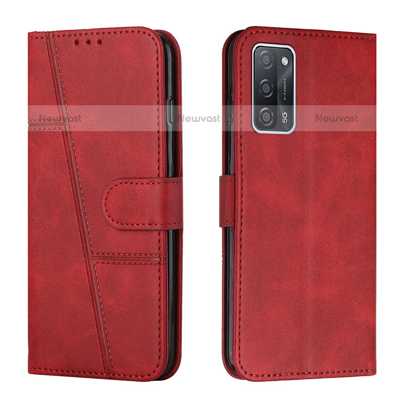 Leather Case Stands Flip Cover Holder Y01X for Oppo A55 5G Red