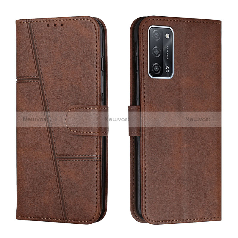 Leather Case Stands Flip Cover Holder Y01X for Oppo A56 5G Brown