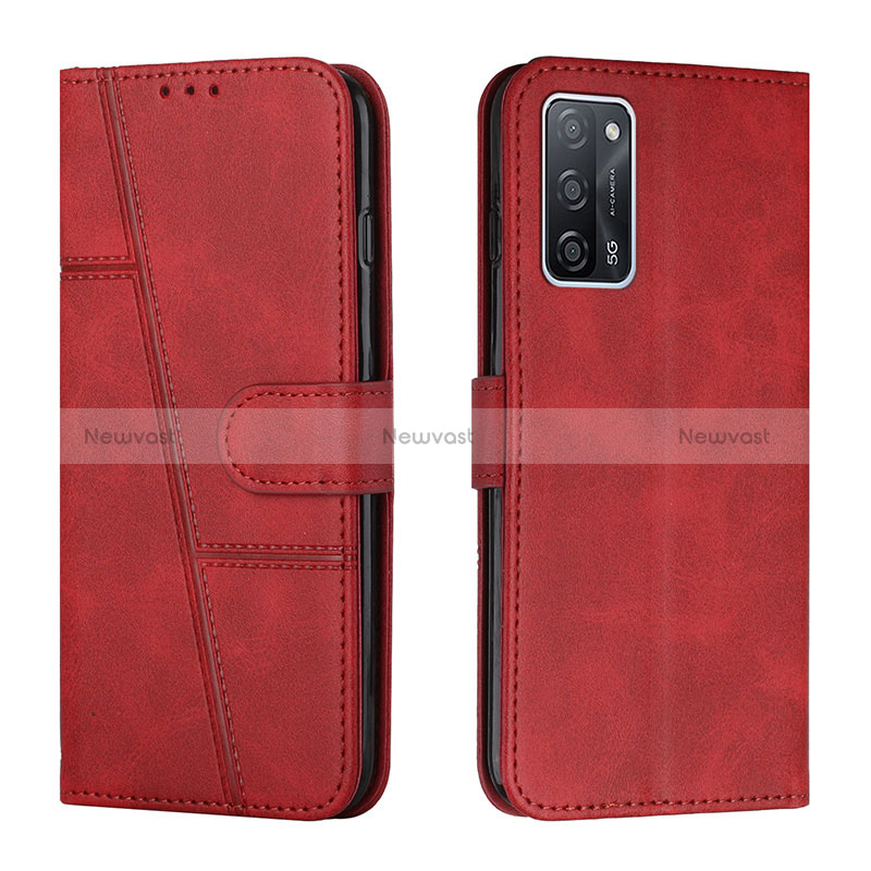 Leather Case Stands Flip Cover Holder Y01X for Oppo A56 5G Red