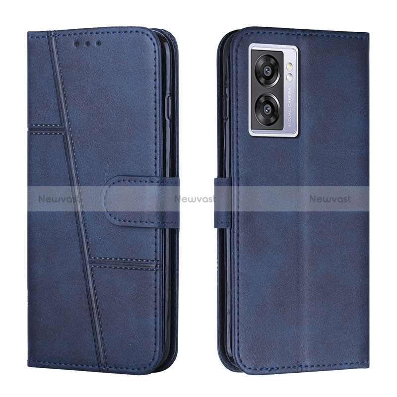 Leather Case Stands Flip Cover Holder Y01X for Oppo A57 5G Blue