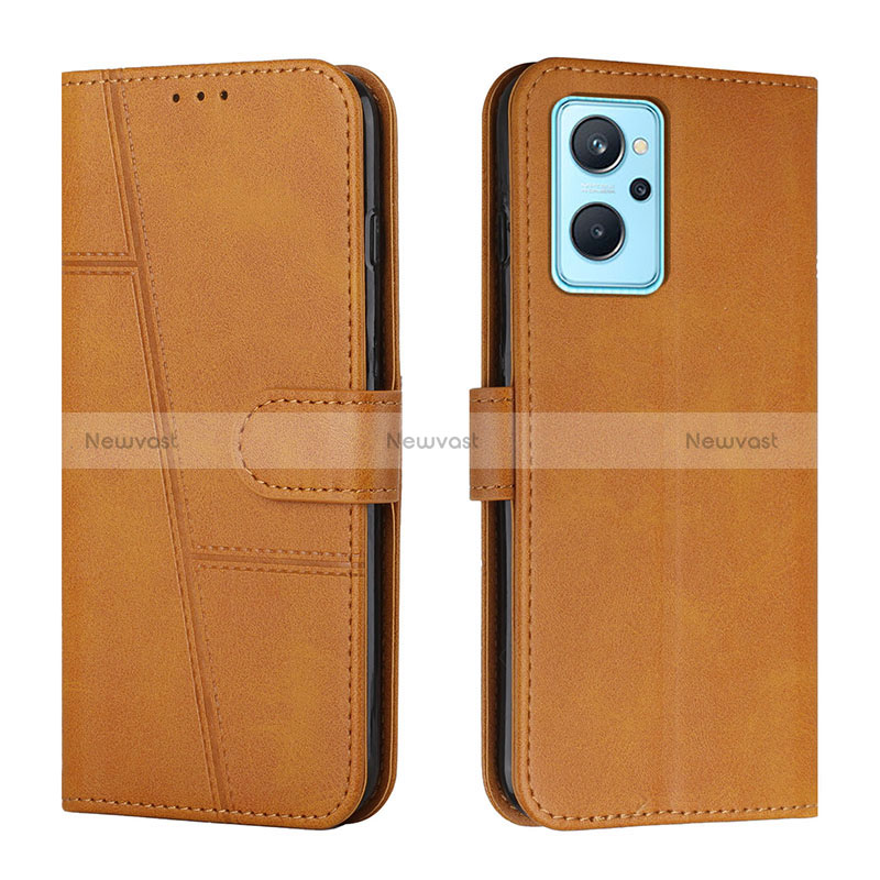 Leather Case Stands Flip Cover Holder Y01X for Oppo A96 4G Light Brown