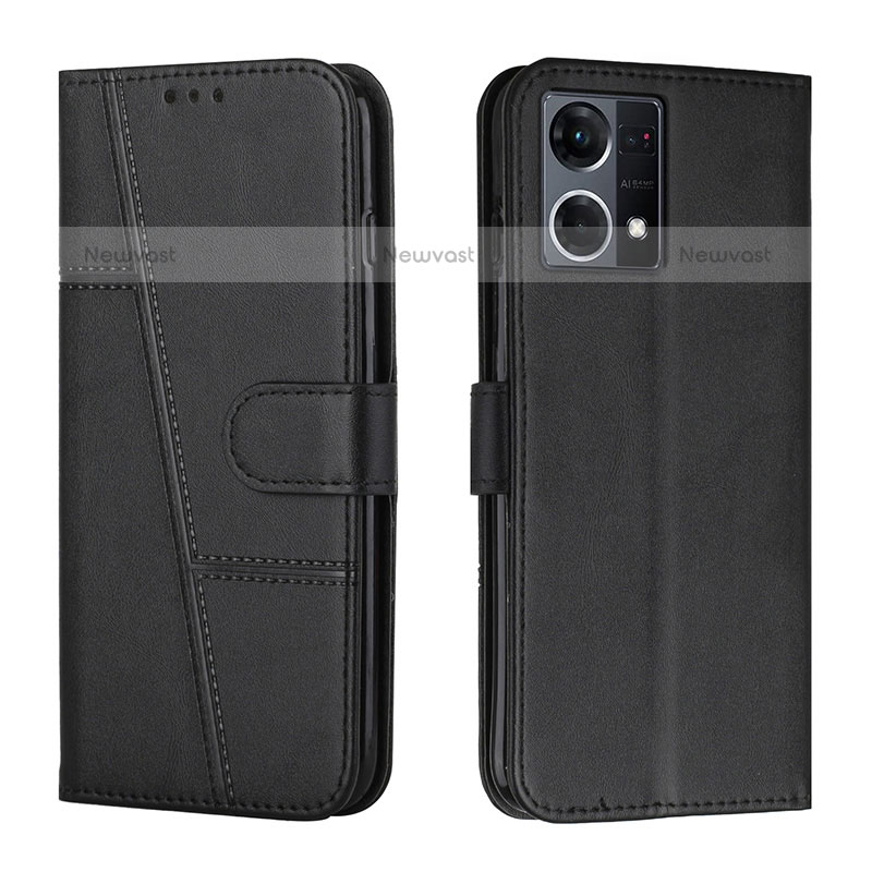 Leather Case Stands Flip Cover Holder Y01X for Oppo F21 Pro 4G Black