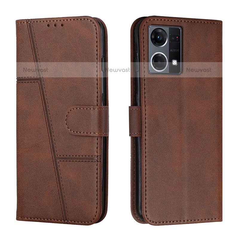 Leather Case Stands Flip Cover Holder Y01X for Oppo F21 Pro 4G Brown