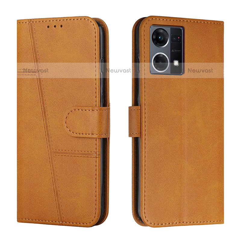 Leather Case Stands Flip Cover Holder Y01X for Oppo F21 Pro 4G Light Brown