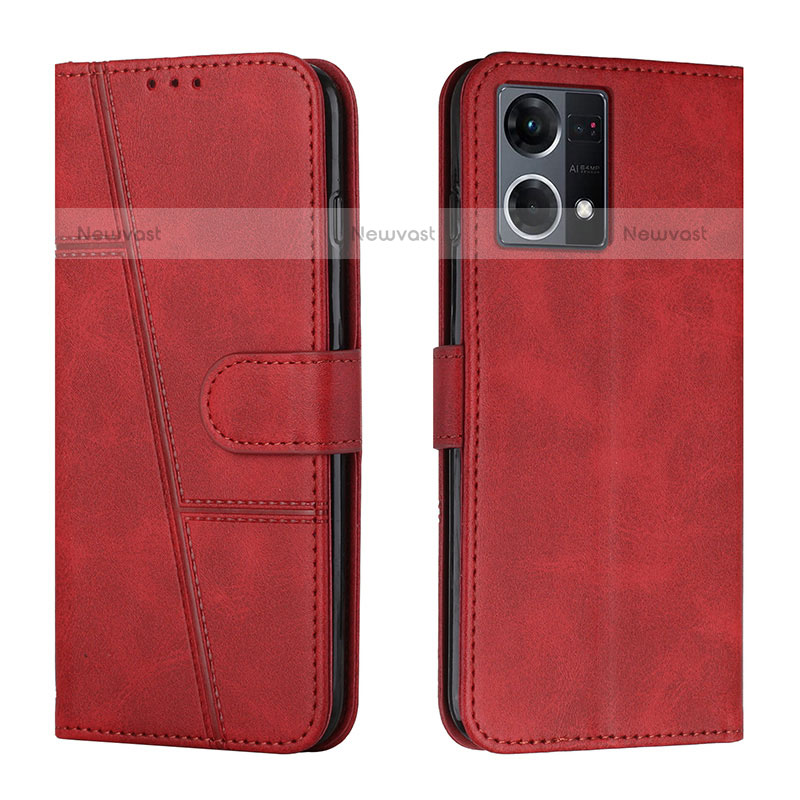 Leather Case Stands Flip Cover Holder Y01X for Oppo F21 Pro 4G Red