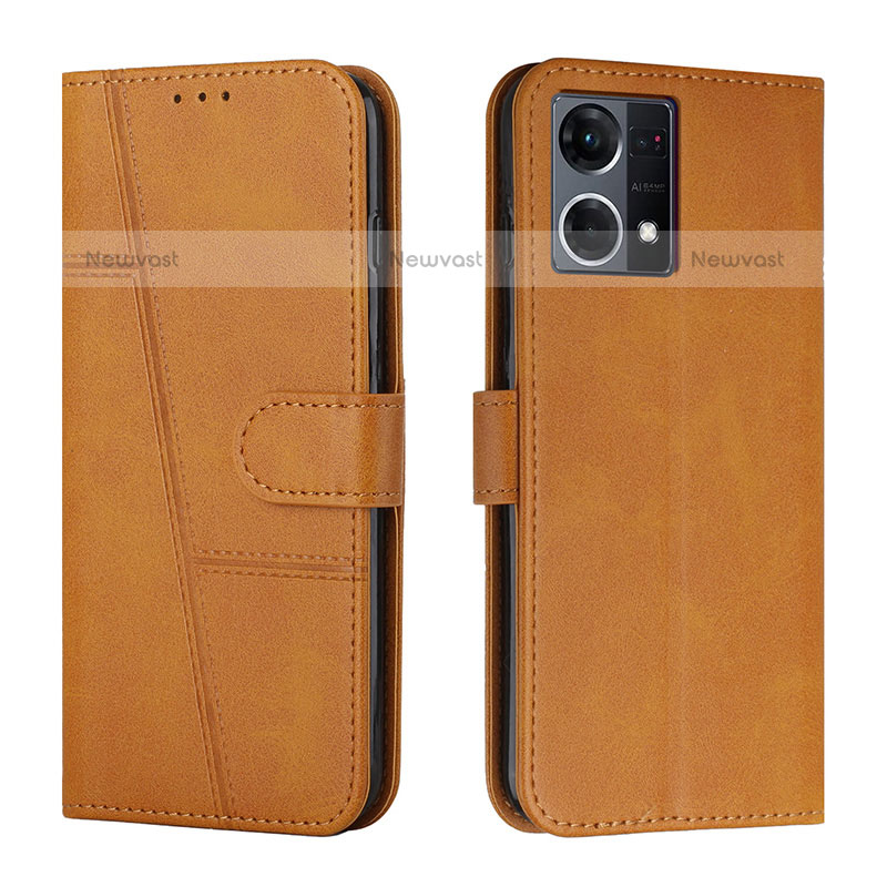 Leather Case Stands Flip Cover Holder Y01X for Oppo F21s Pro 4G Light Brown