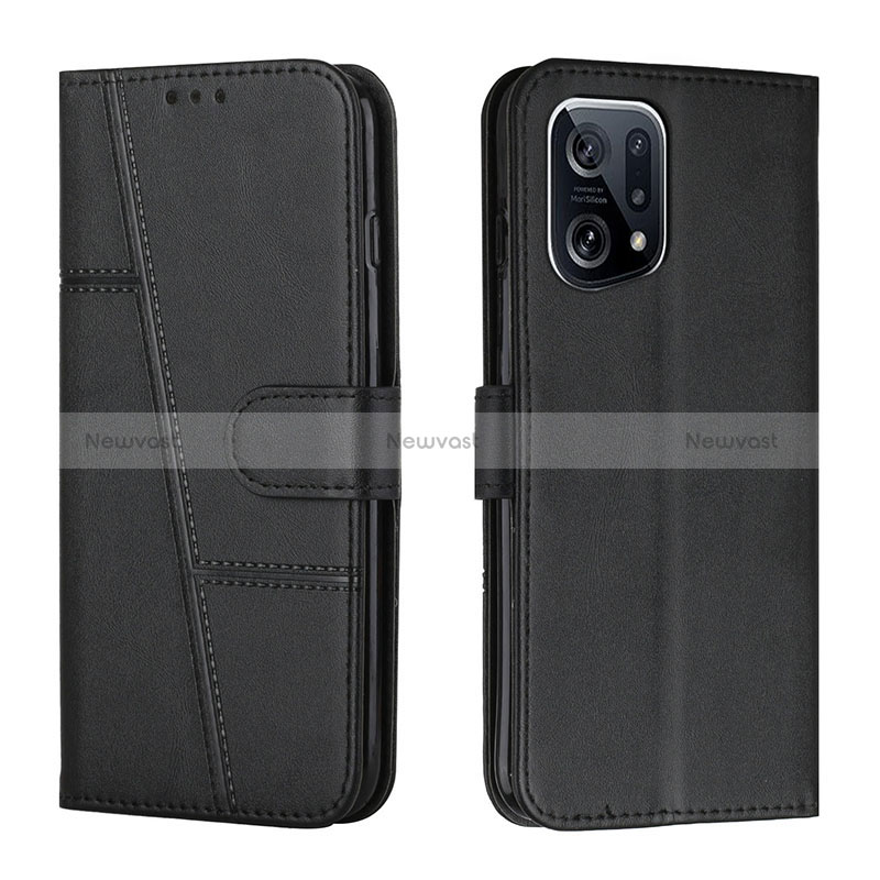 Leather Case Stands Flip Cover Holder Y01X for Oppo Find X5 5G Black