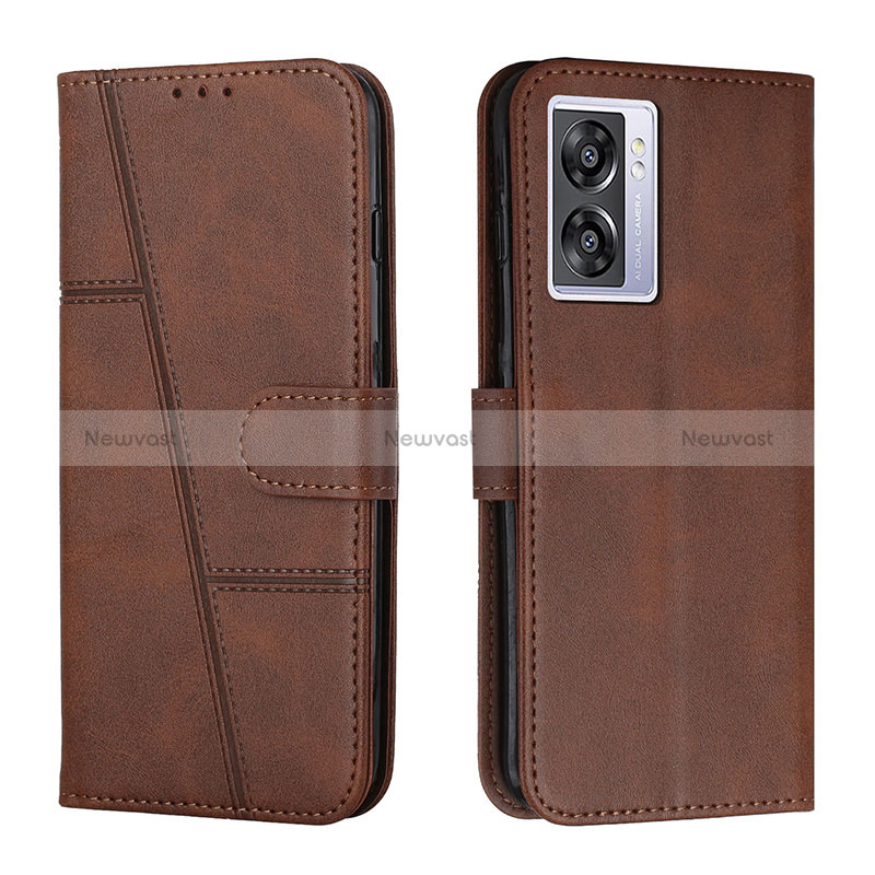 Leather Case Stands Flip Cover Holder Y01X for Oppo K10 5G India Brown