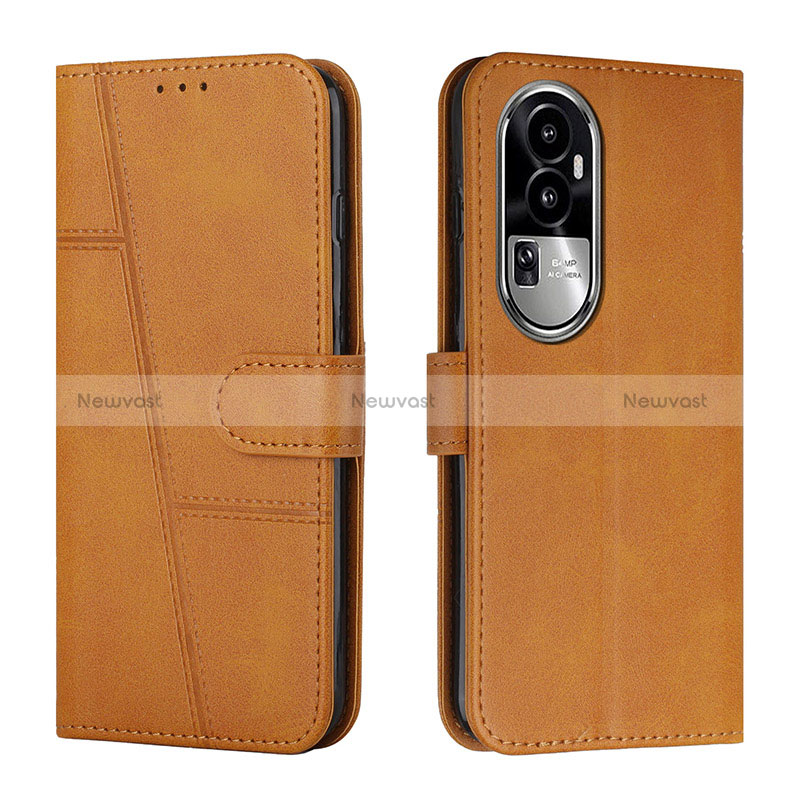 Leather Case Stands Flip Cover Holder Y01X for Oppo Reno10 Pro+ Plus 5G Light Brown