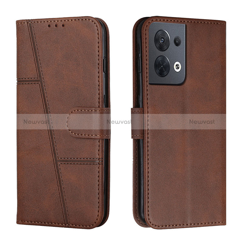 Leather Case Stands Flip Cover Holder Y01X for Oppo Reno8 5G Brown