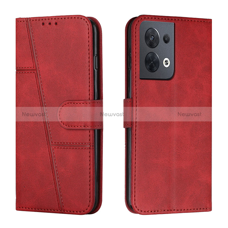 Leather Case Stands Flip Cover Holder Y01X for Oppo Reno8 5G Red