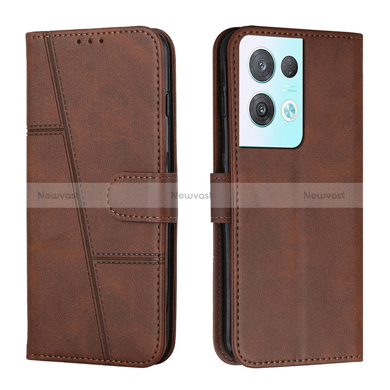Leather Case Stands Flip Cover Holder Y01X for Oppo Reno8 Pro+ Plus 5G Brown