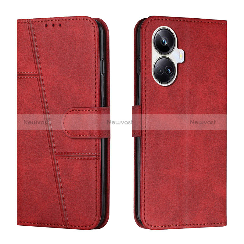 Leather Case Stands Flip Cover Holder Y01X for Realme 10 Pro+ Plus 5G Red