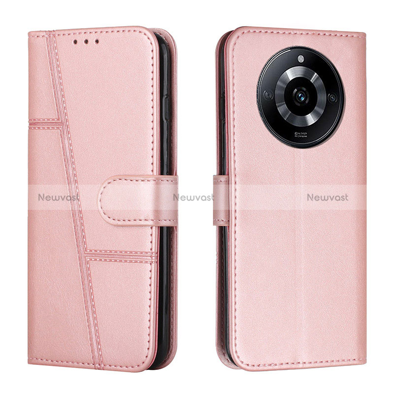 Leather Case Stands Flip Cover Holder Y01X for Realme 11 Pro+ Plus 5G Rose Gold