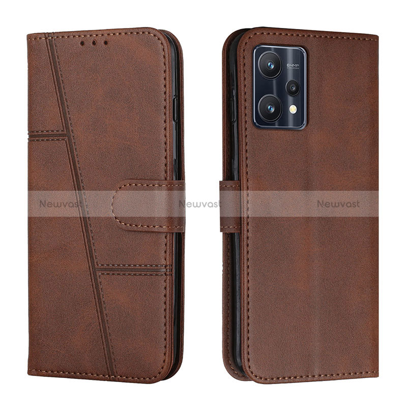 Leather Case Stands Flip Cover Holder Y01X for Realme 9 4G Brown