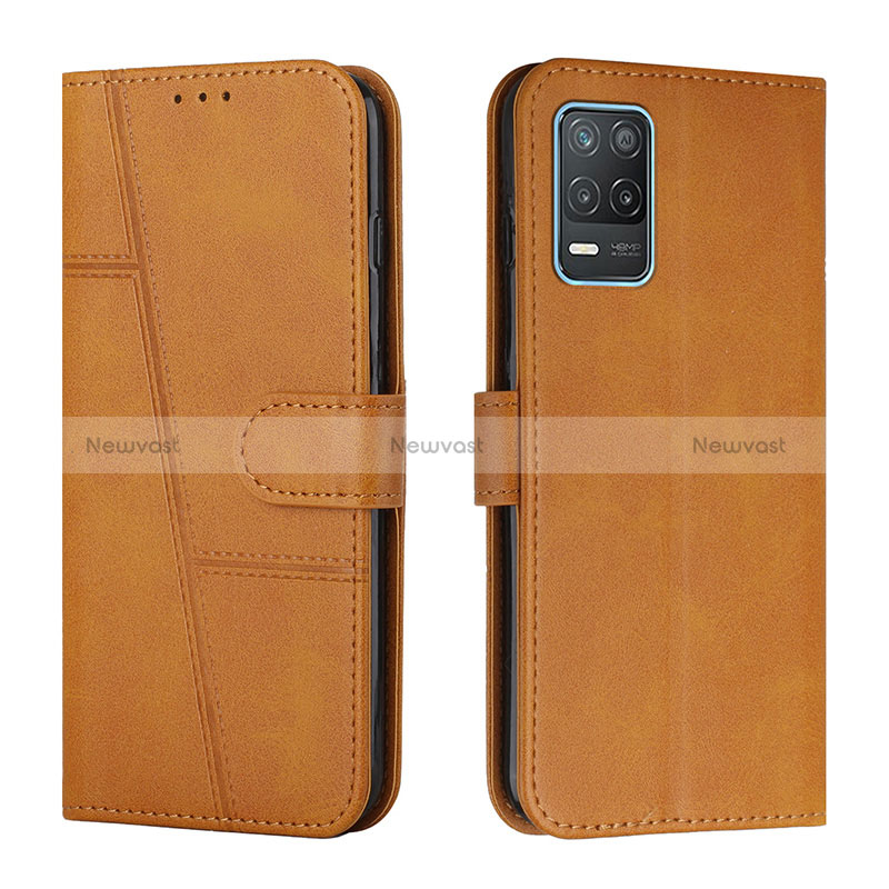 Leather Case Stands Flip Cover Holder Y01X for Realme 9 5G India Light Brown