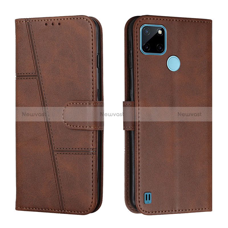 Leather Case Stands Flip Cover Holder Y01X for Realme C21Y Brown