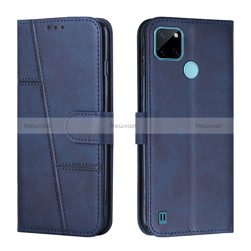 Leather Case Stands Flip Cover Holder Y01X for Realme C25Y India Blue