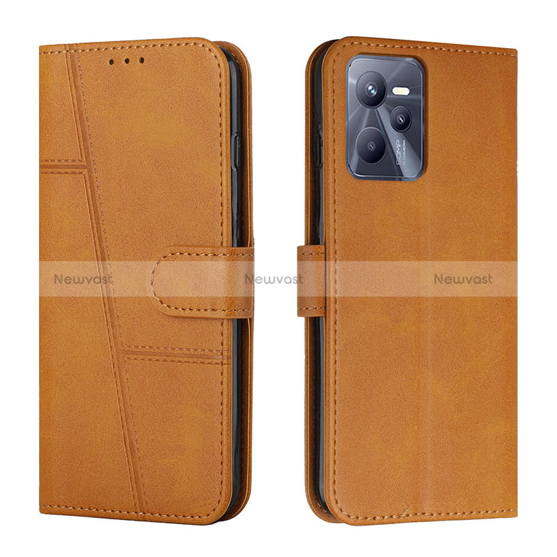 Leather Case Stands Flip Cover Holder Y01X for Realme C35 Light Brown