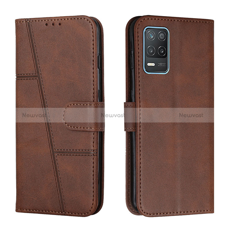 Leather Case Stands Flip Cover Holder Y01X for Realme Narzo 30 5G Brown